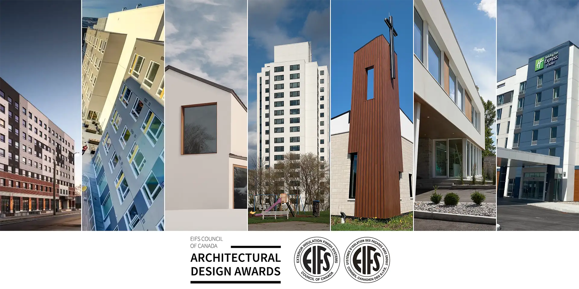 Banner image for the Architectural Design Awards, with a collage of images of the 2022 finalists | EIFS council of Canada